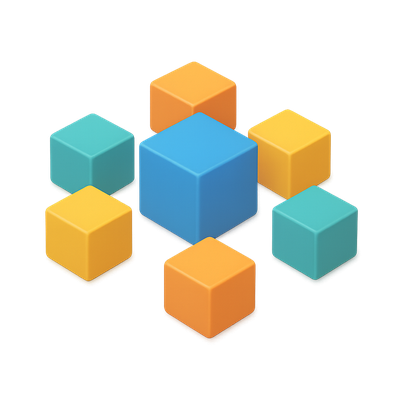 3D Microservices Icon with Modular Blocks in Isometric View