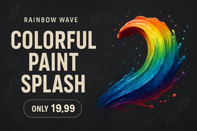 Dynamic Rainbow Wave Paint Splash Advertising Design