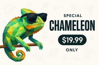 Charming Chameleon in Sunglasses on Minimalist Background