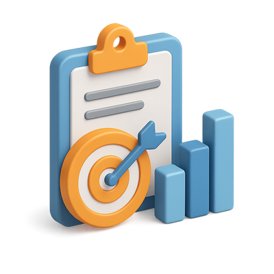3D Icon Representing OKR Framework with Target and Graph