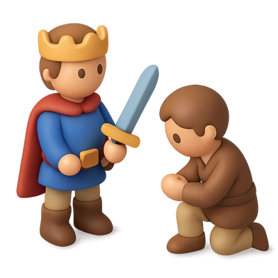 3D Icon of a Feudal Lord and Vassal in Isometric View