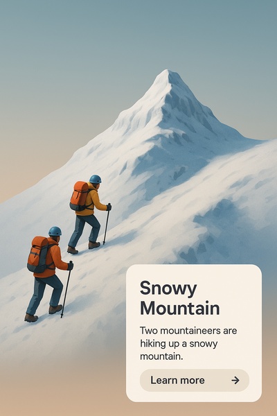 Two Mountaineers Hiking Up a Snowy Mountain Scene