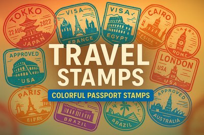 Vibrant Collection of Travel Passport Stamps