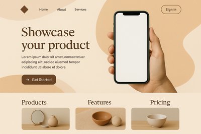 Boho Style Landing Page Design with Smartphone Display
