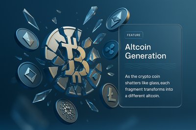 Crypto Coin Shattering into Altcoins in 3D Illustration