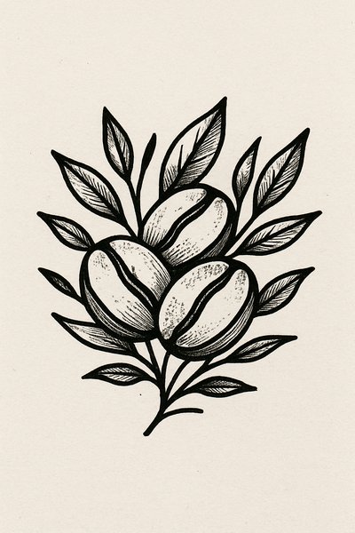 Stylized Illustration of Coffee Beans and Leaves