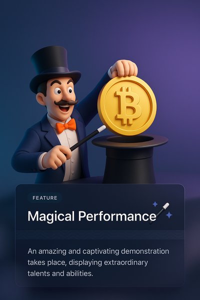 Magician Performing a Bitcoin Trick with a Hat