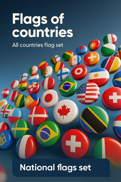 3D Illustration of National Flags in Circular Design
