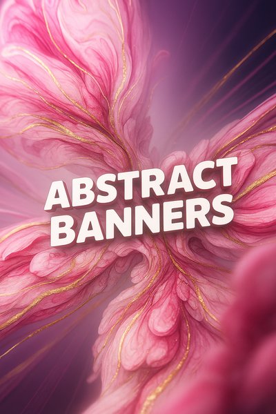 Dynamic Abstract Banner with Pink Floral Swirls