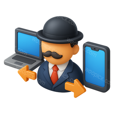 3D Isometric Icon of a Character with Technology Devices