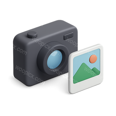 Stylized 3D Camera Icon with Photo Representation