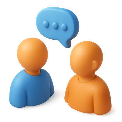 Stylized 3D Conversation Icon with Two Figures