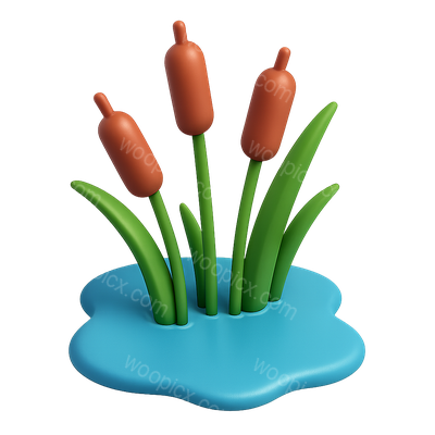 3D Icon of Reeds in a Marshy Landscape