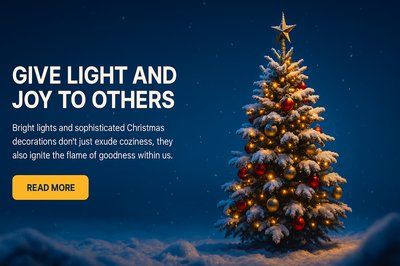 Snow-Covered Christmas Tree Against Dark Blue Background