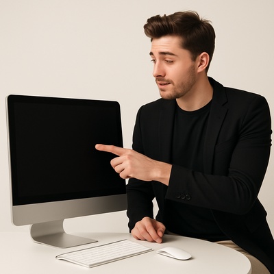 Stylish Minimalist Presentation with Young Man and Computer
