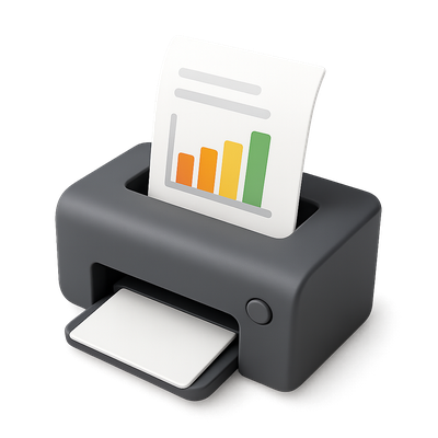 Stylish 3D Printer Icon with Document and Chart