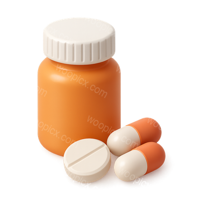 Stylish 3D Pill Bottle Icon with Capsules and Tablet