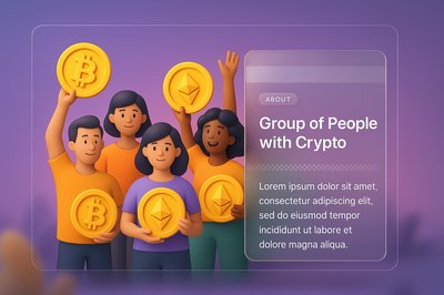 Group of People Holding Cryptocurrency Coins in 3D Illustration