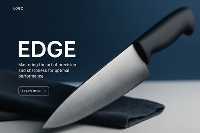 Stylish Web Page Design Featuring a Knife and Clean Layout