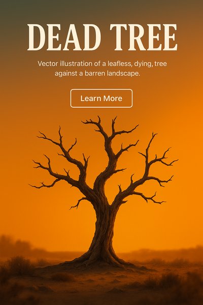 Vector Illustration of a Leafless Dead Tree Against an Orange Landscape