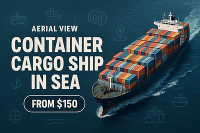 Dynamic Cargo Ship Advertisement with Bold Typography