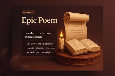 3D Design of an Epic Poem Page with Candle and Scroll