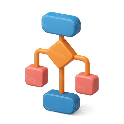 3D Flowchart Diagram with Decision Points in Isometric View