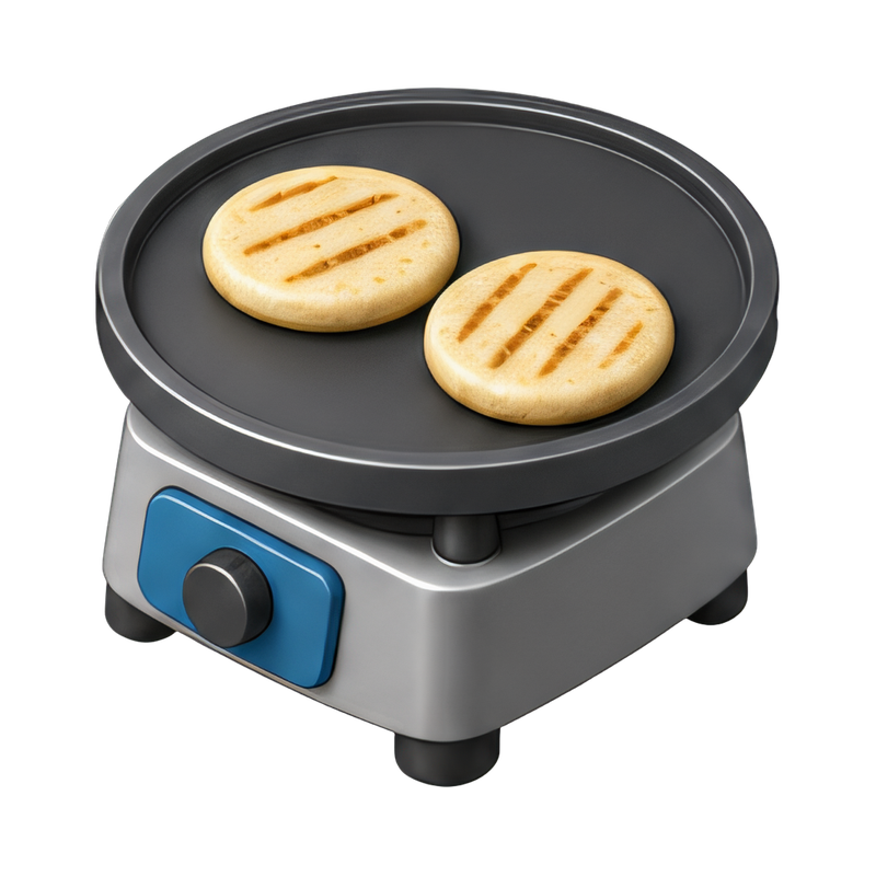 Traditional arepa griddle cooking