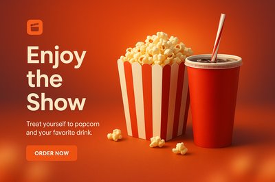 Promotional image for popcorn and drinks at a movie theater