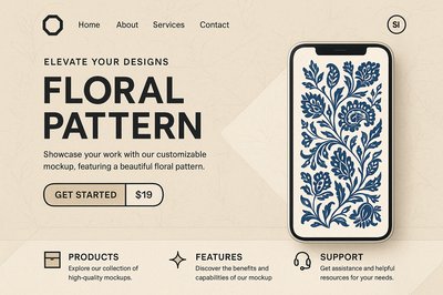 Geometric Design Landing Page with Floral Patterns