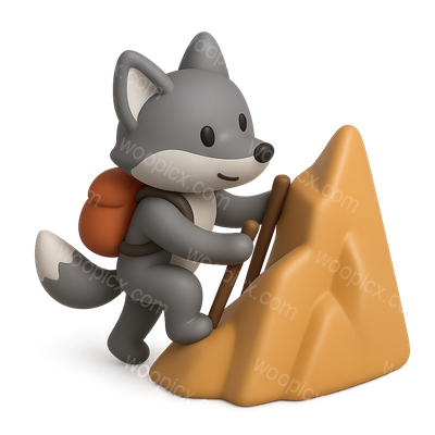 Cute Cartoon Fox Climbing a Mountain