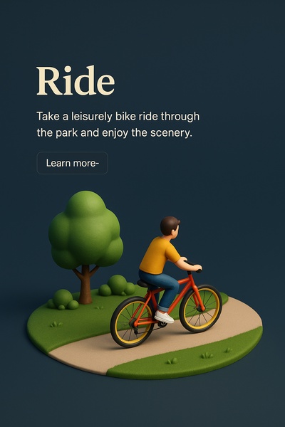 Charming 3D Scene of a Leisurely Bike Ride Through a Park