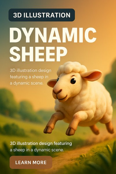 3D Illustration of a Dynamic Sheep in a Scenic Environment