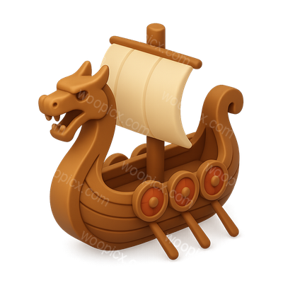 3D Viking Longship Icon with Dragon Figure