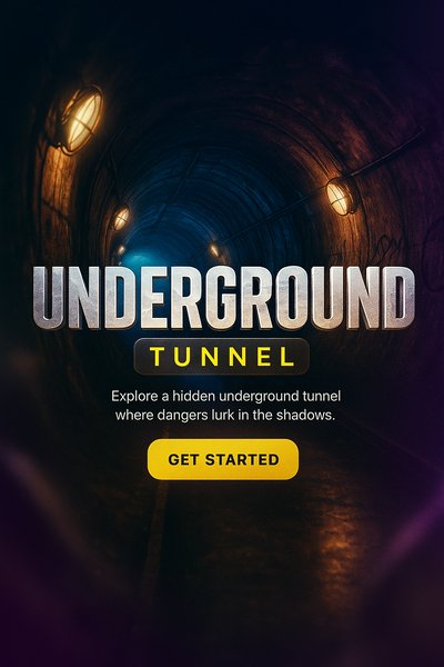 Dramatic Underground Tunnel Landscape with Text Elements