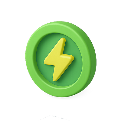 3D Green Power Icon with Lightning Symbol
