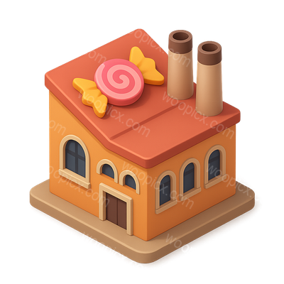 Colorful 3D Candy Factory Icon with Chimneys