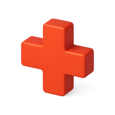 3D Red Plus Sign Icon for Health and Medical Use