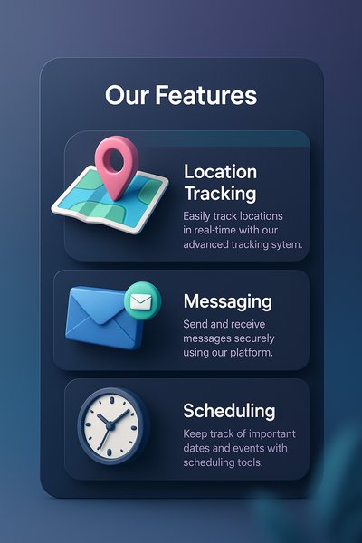 Colorful 3D Icons for Location Tracking, Messaging, and Scheduling