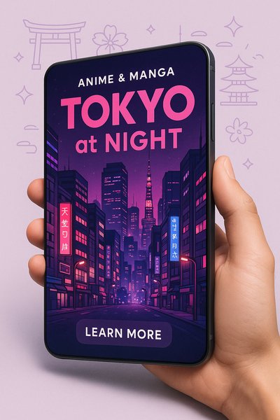 Vibrant Tokyo Night Scene with Smartphone Display