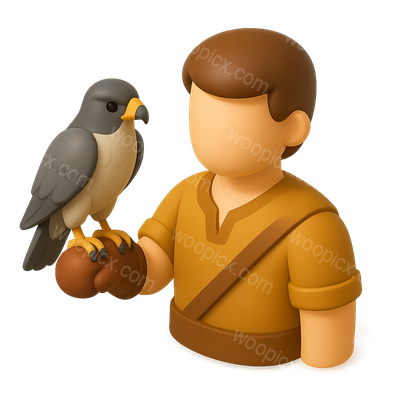 3D Falconer Icon with Bird Trainer in Isometric View