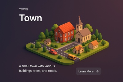 Aerial View of a Charming 3D Town Scene