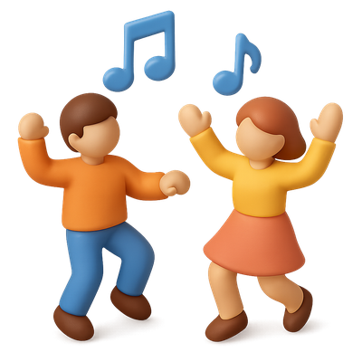Playful Dancing Duo Icon in 3D Style