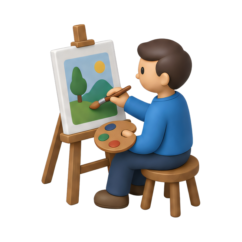 artist painting at easel