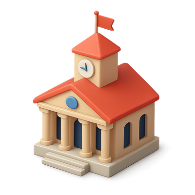 Stylized 3D Town Hall Icon with Flag and Clock