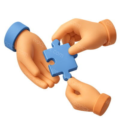 Hands Exchanging a Puzzle Piece in 3D Icon Style