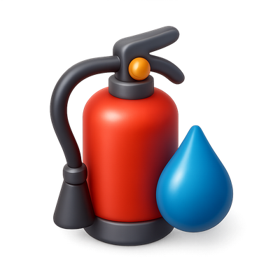 3D Fire Extinguisher Icon with Water Droplet
