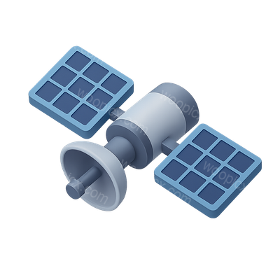 Stylized 3D Satellite Icon with Solar Panels