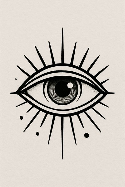 Stylized Eye Illustration with Rays and Dots