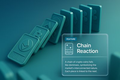 Falling Crypto Coins in Domino Chain Reaction Illustration